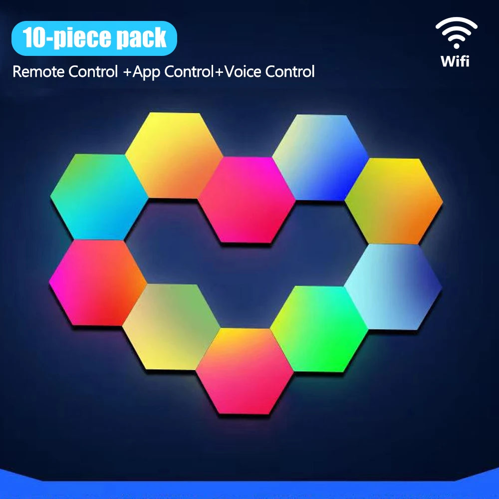 LED Hexagon Night Lights Smart Home Gaming Wall Lights Remote Control LED Panels Light Music Sync for Gaming Room Decor