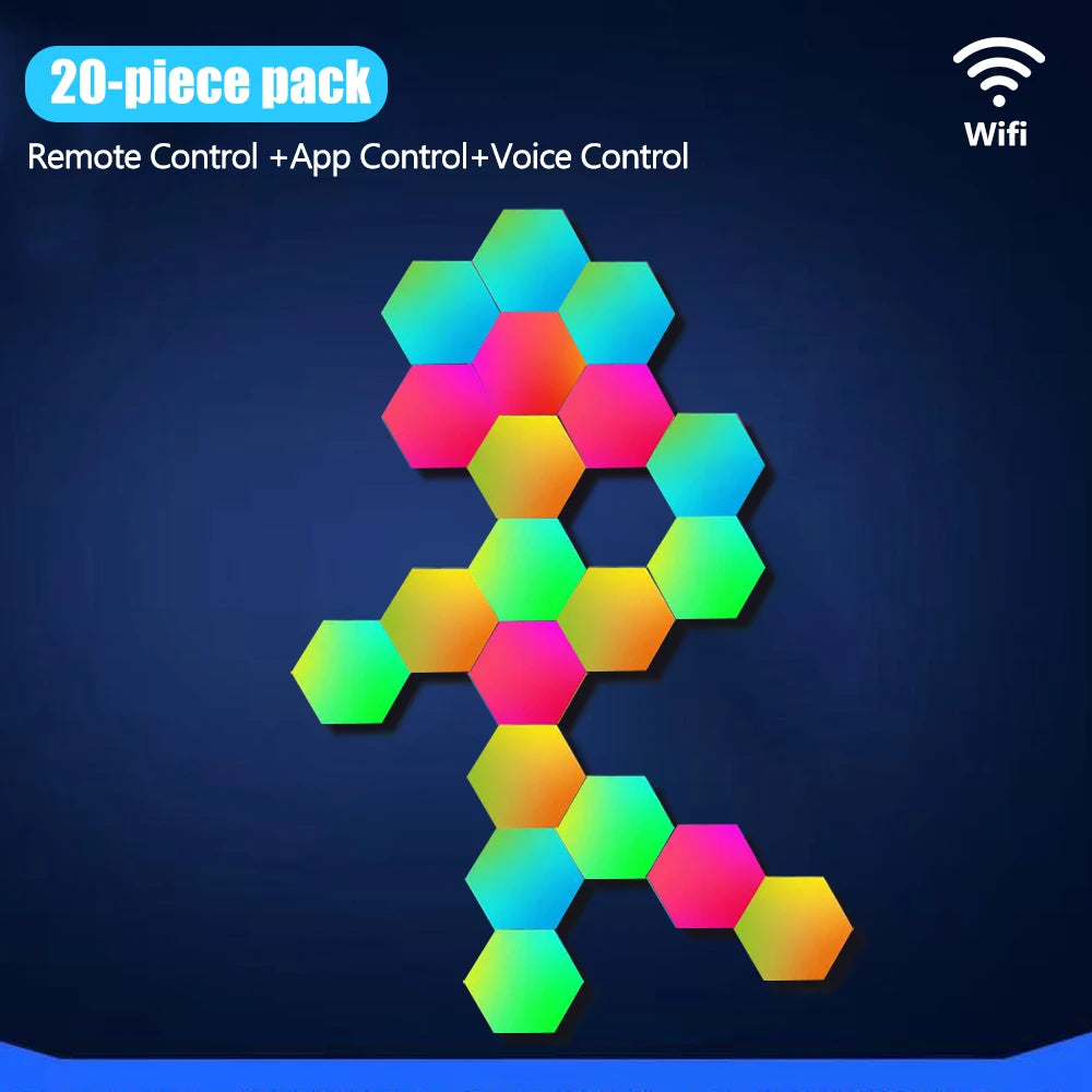 LED Hexagon Night Lights Smart Home Gaming Wall Lights Remote Control LED Panels Light Music Sync for Gaming Room Decor