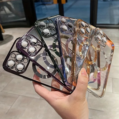 Luxury Magnetic for Magsafe Wireless Charge Plating Clear Case for Iphone 17 11 12 13 14 15 16 Pro Max Shockproof Silicone Cover