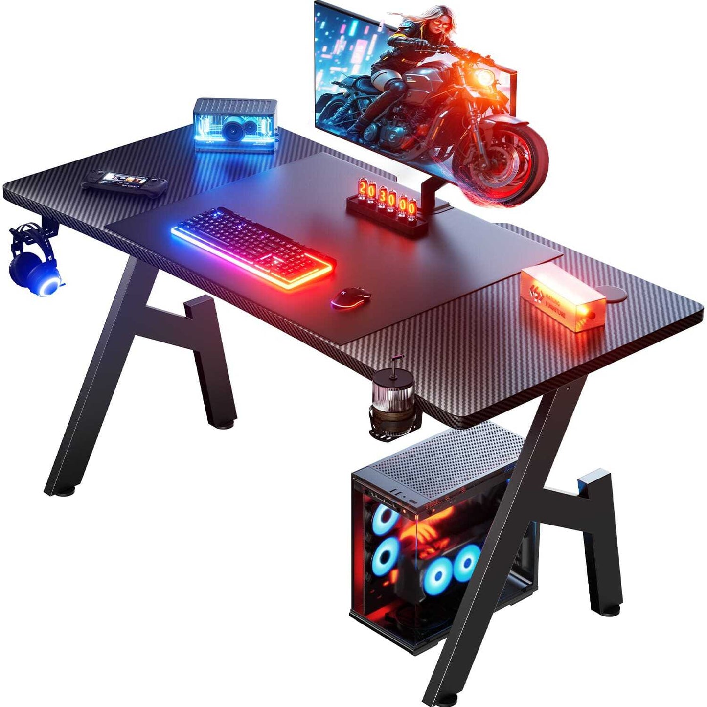 Gaming Schreibtisch, Gaming Tisch, Stabiler PC Tisch, Computertisch, Schwarz