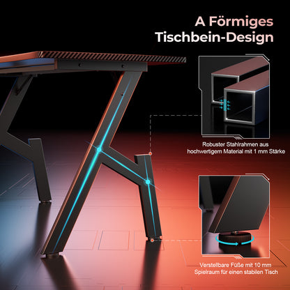 Gaming Schreibtisch, Gaming Tisch, Stabiler PC Tisch, Computertisch, Schwarz