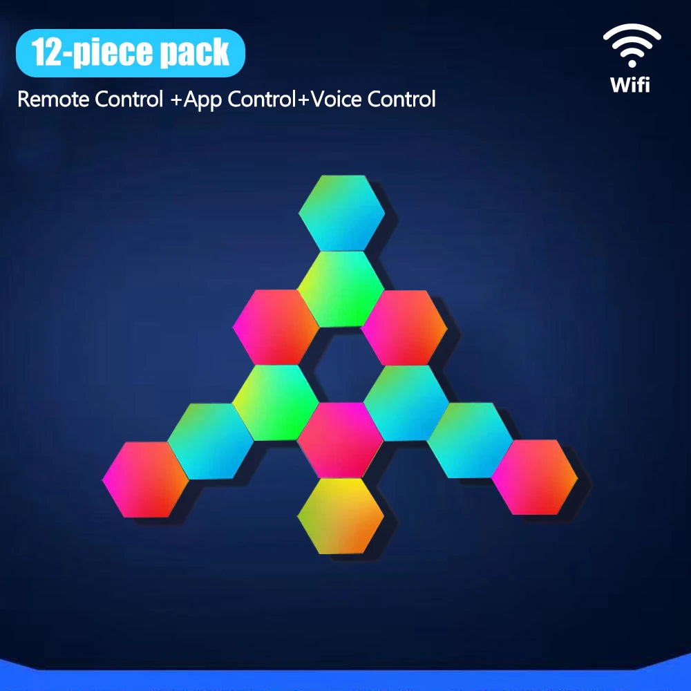 LED Hexagon Night Lights Smart Home Gaming Wall Lights Remote Control LED Panels Light Music Sync for Gaming Room Decor