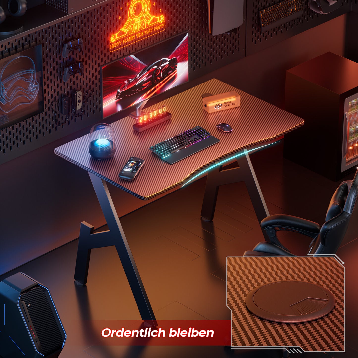 Gaming Schreibtisch, Gaming Tisch, Stabiler PC Tisch, Computertisch, Schwarz