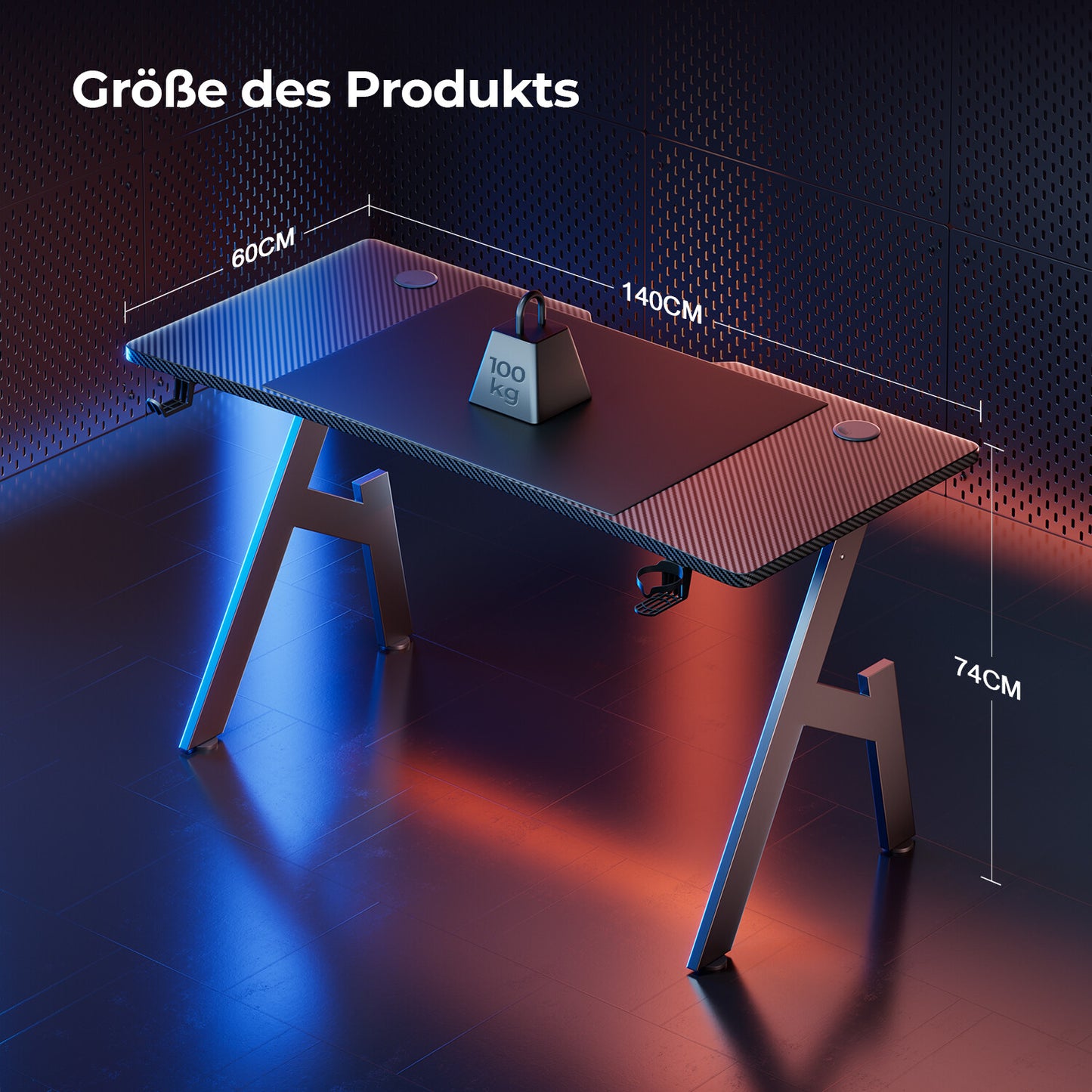 Gaming Schreibtisch, Gaming Tisch, Stabiler PC Tisch, Computertisch, Schwarz