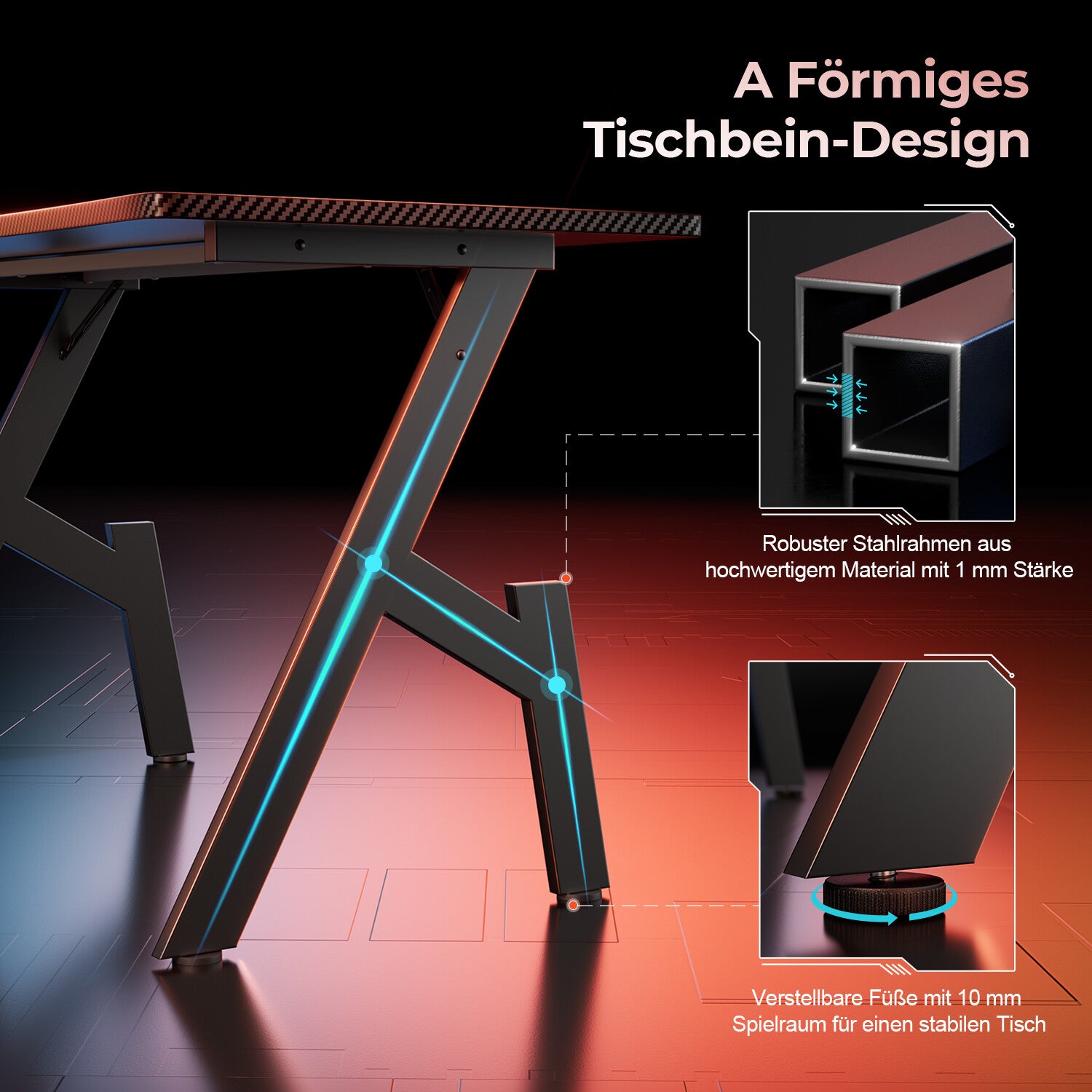 Gaming Schreibtisch, Gaming Tisch, Stabiler PC Tisch, Computertisch, Schwarz