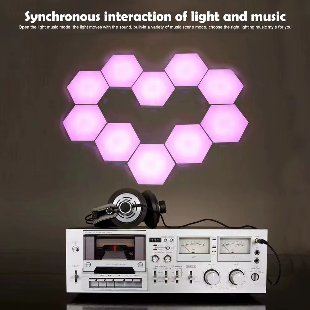 LED Hexagon Night Lights Smart Home Gaming Wall Lights Remote Control LED Panels Light Music Sync for Gaming Room Decor