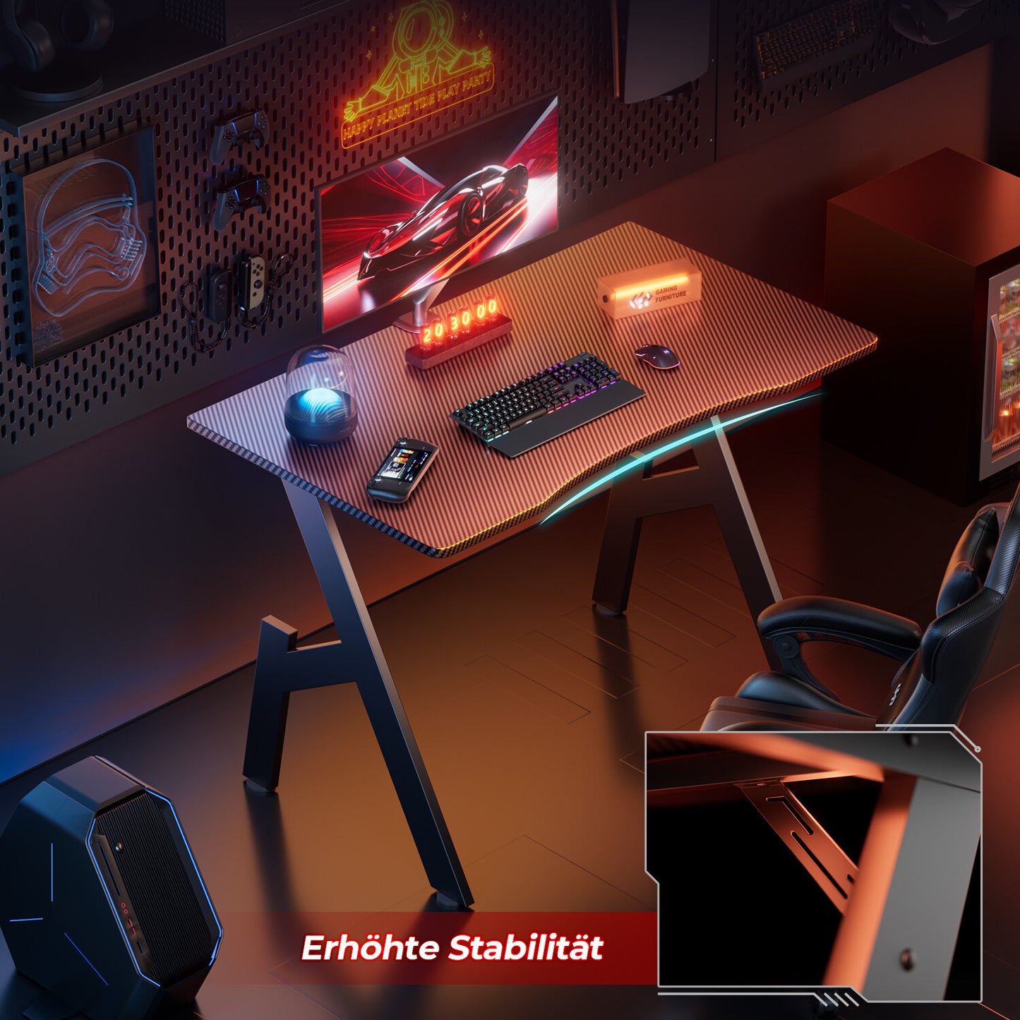 Gaming Schreibtisch, Gaming Tisch, Stabiler PC Tisch, Computertisch, Schwarz