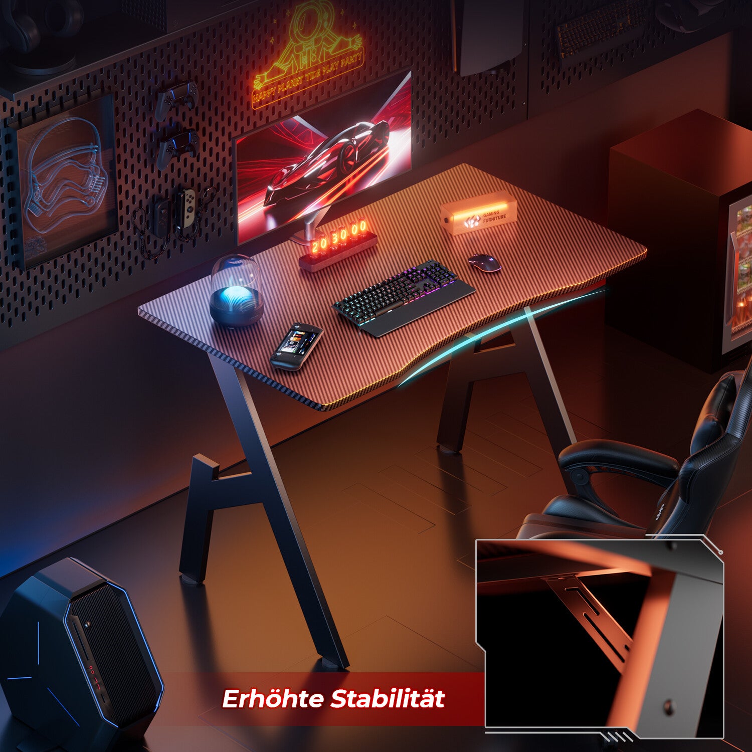 Gaming Schreibtisch, Gaming Tisch, Stabiler PC Tisch, Computertisch, Schwarz