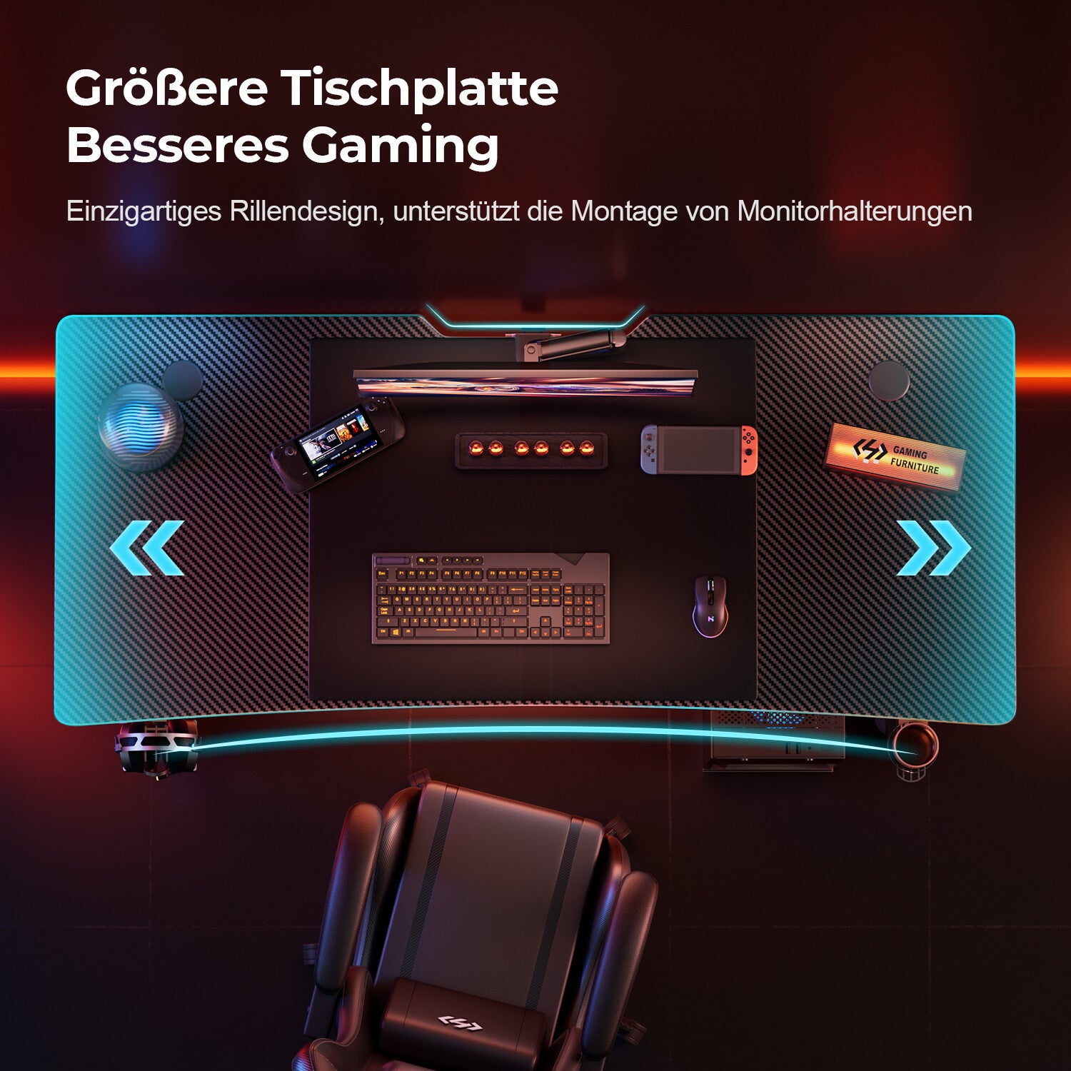 Gaming Schreibtisch, Gaming Tisch, Stabiler PC Tisch, Computertisch, Schwarz