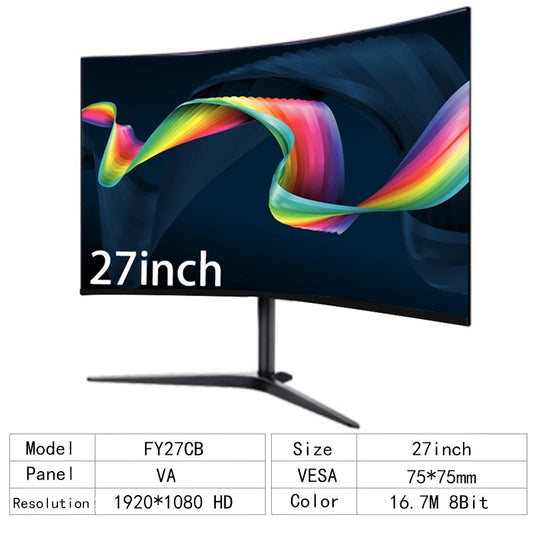 27 Inch Curved Monitor 75Hz 2Ms Desktop PC Lcd FHD Computer Display Gaming IPS Panel Screen LED 1080P Desktop Display