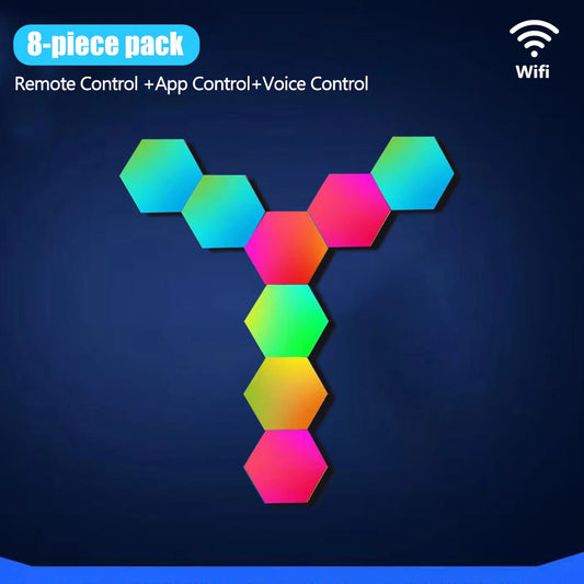 LED Hexagon Night Lights Smart Home Gaming Wall Lights Remote Control LED Panels Light Music Sync for Gaming Room Decor