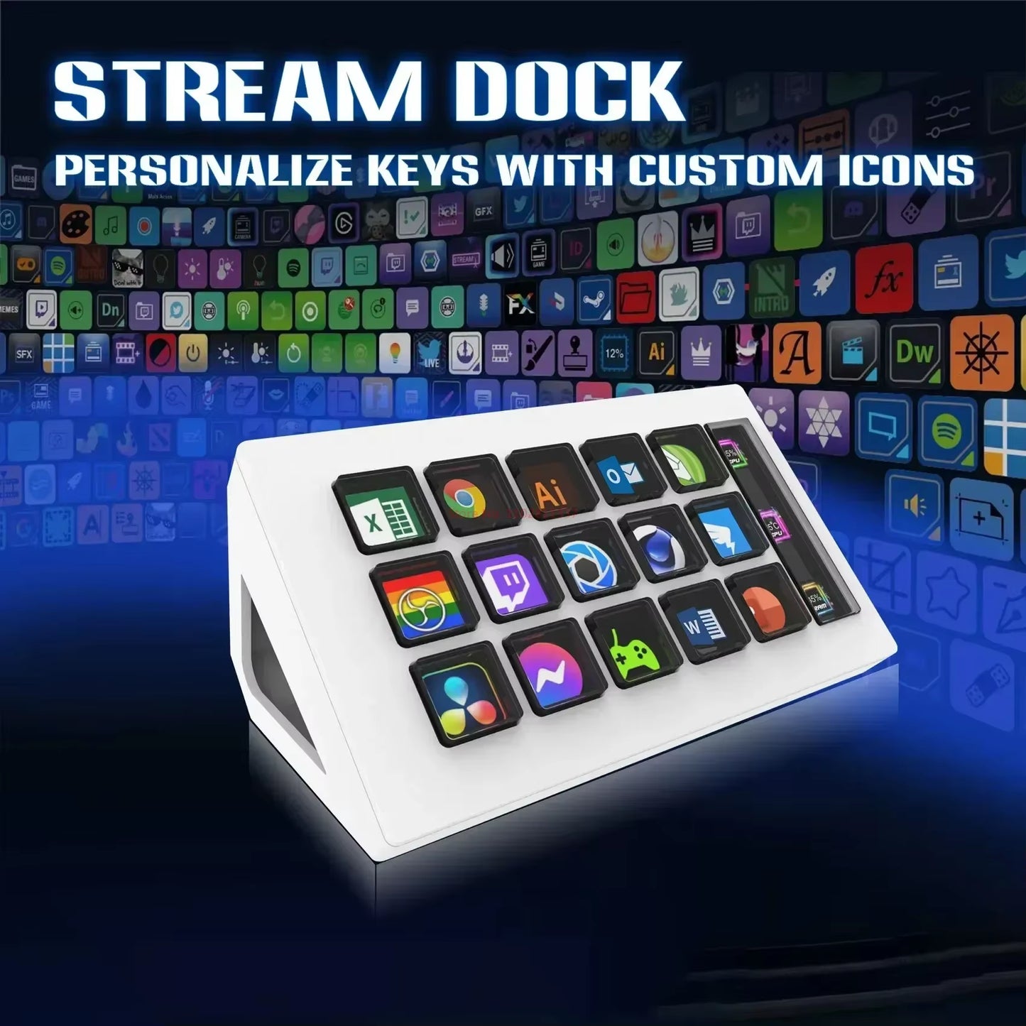 Visual Stream Deck Keyboard Lcd Button 15 Keys Live Content Creation Controller Custom Button for Windows/Macos/Android/Ios Gift