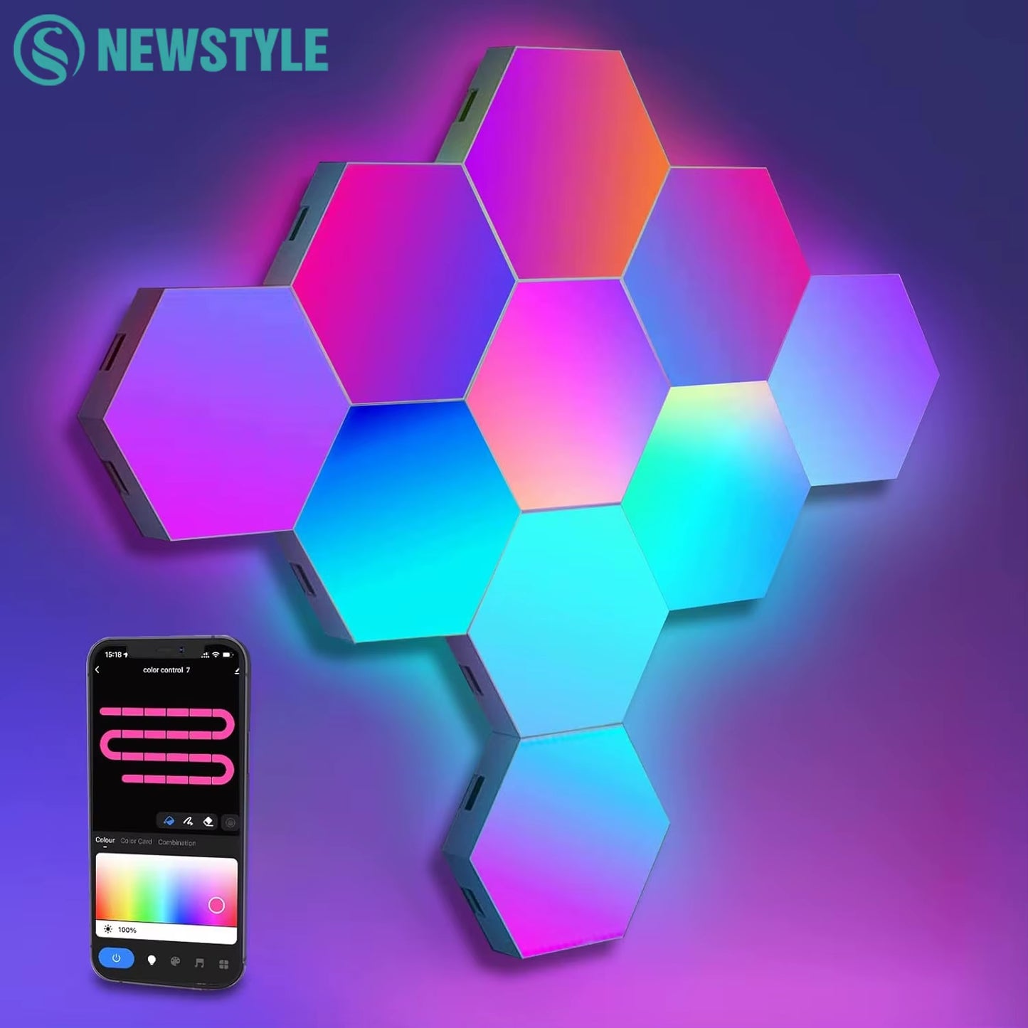 LED Hexagon Night Lights Smart Home Gaming Wall Lights Remote Control LED Panels Light Music Sync for Gaming Room Decor