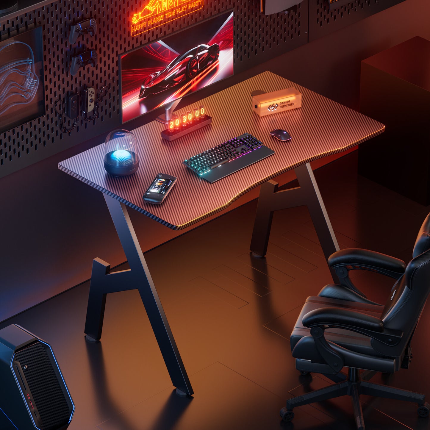 Gaming Schreibtisch, Gaming Tisch, Stabiler PC Tisch, Computertisch, Schwarz