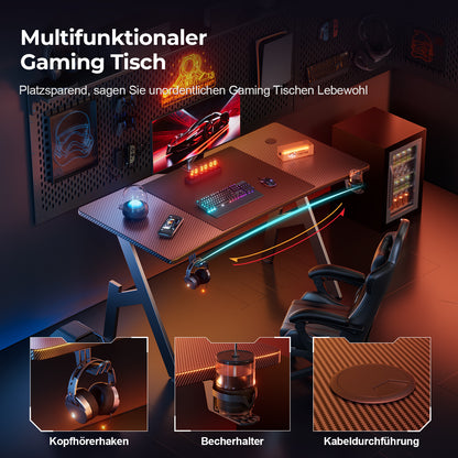 Gaming Schreibtisch, Gaming Tisch, Stabiler PC Tisch, Computertisch, Schwarz