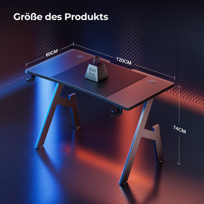 Gaming Schreibtisch, Gaming Tisch, Stabiler PC Tisch, Computertisch, Schwarz